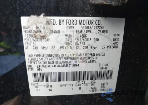 2010 Ford Edge Sel z USA, uszkodzony, nr VIN 2FMDK3JC0ABB71994